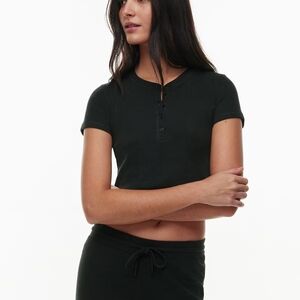 Aritzia Sunday Best Black Waffle Henley Baby Tee – Size XS